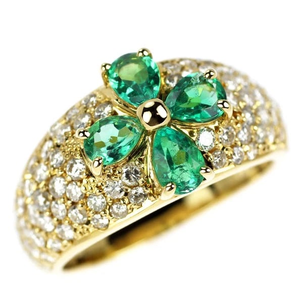 K18YG EMERALD DIAMOND RING: K18YG Emerald Diamond Ring Brand: None Type/Style: Ring Material: K18YG, Main Stone Natural/emerald Color: YG Size: 6 US Accessories: None Accessories Notice: When purchasing pre-owned goo