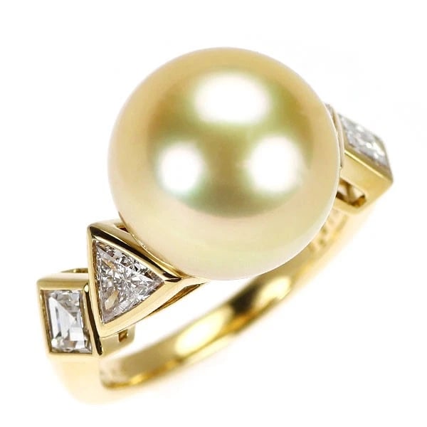 MIKIMOTO K18YG GOLDEN PEARL DIAMOND RING: Mikimoto K18YG Golden Pearl Diamond Ring Brand: Mikimoto Type/Style: Ring Material: K18YG, Main Stone Natural Color: YG Size: 6.25 - 6.5 US Accessories: None Accessories Notice: When purch
