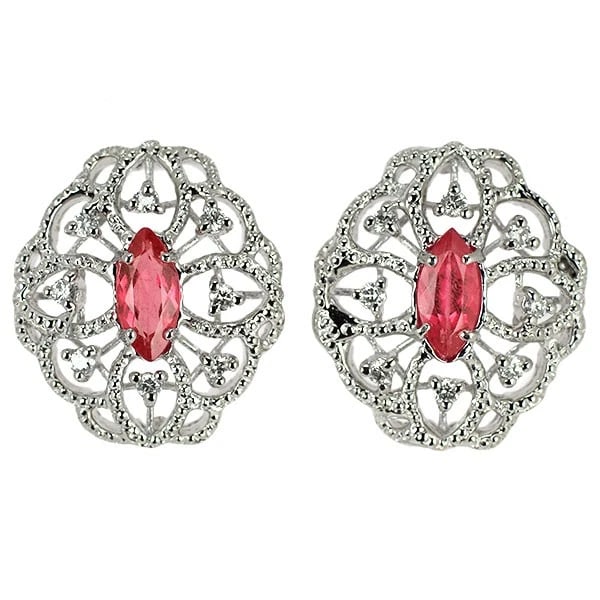 PT900 RHODONITE DIAMOND EARRINGS: Pt900 Rhodonite Diamond Earrings Brand: None Type/Style: piercing Material: Pt900, Main Stone Natural Color: Pt Size: Length/Width/Diameter 19.0 Accessories: None Accessories Notice: When purchasing
