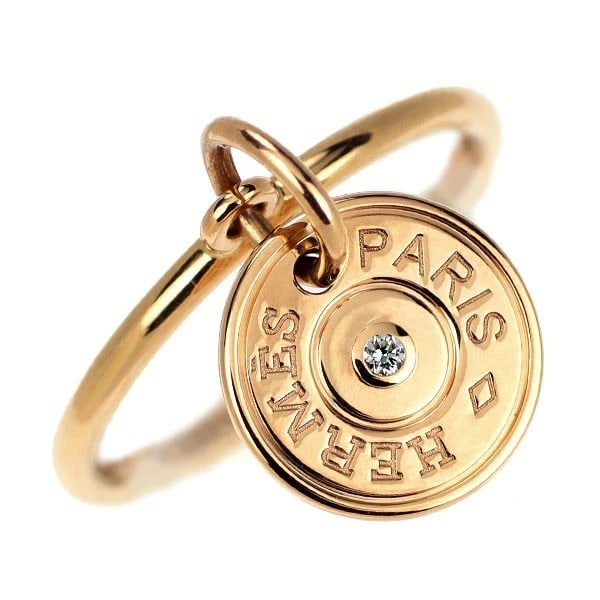 HERMES K18PG DIAMOND RING: Hermes K18PG Diamond Ring Brand: Hermes Type/Style: Ring Material: K14PG, Main Stone Natural Color: PG Size: 4 US Accessories: None Accessories Notice: When purchasing pre-owned goods, please refer