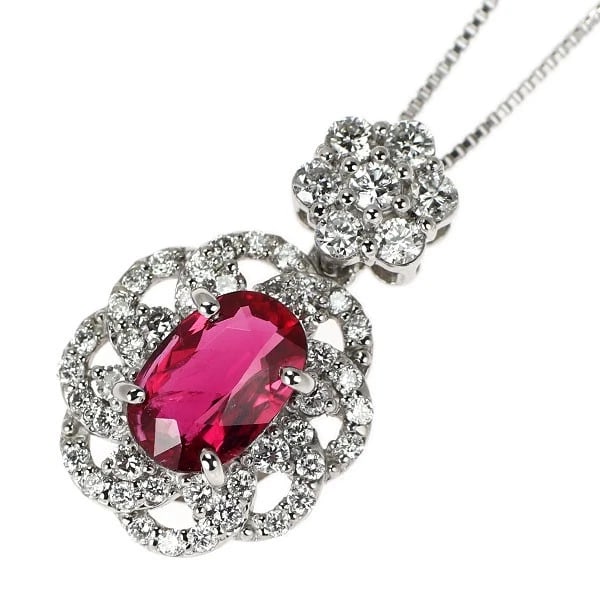 PT900/ PT850 UNHEATED RUBY DIAMOND PENDANT NECKLACE: Pt900/ Pt850 Unheated Ruby Diamond Pendant Necklace Brand: None Type/Style: pendant necklace Material: Pt900, Main Stone Ruby Color: None Size: Accessories: None Accessories Notice: When p