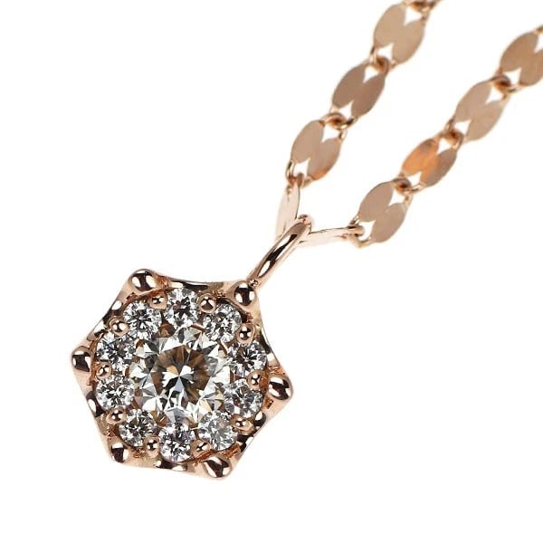 K18PG DIAMOND PENDANT NECKLACE: K18PG Diamond Pendant Necklace Brand: None Type/Style: pendant necklace Material: K18PG, Main Stone Natural Color: PG Size: Chain Length?70 Accessories: None Accessories Notice: When purchasing