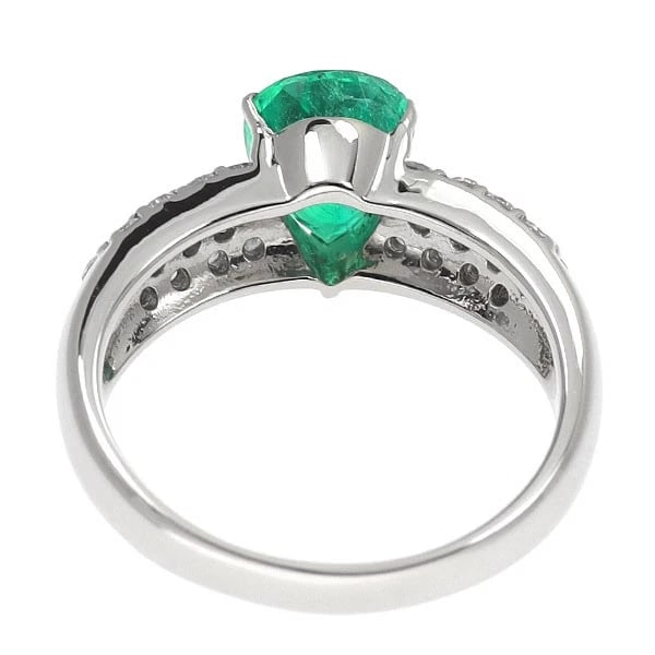PT900 PEAR SHAPE EMERALD DIAMOND RING - 3