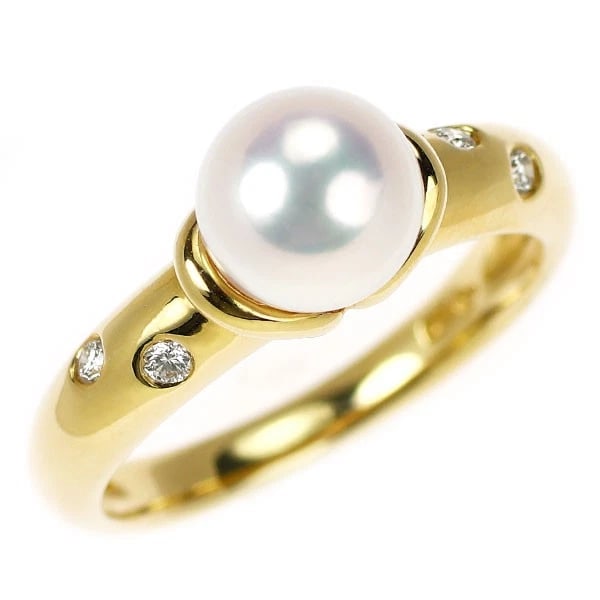 MIKIMOTO K18YG AKOYA PEARL DIAMOND RING: Mikimoto K18YG Akoya Pearl Diamond Ring Brand: Mikimoto Type/Style: Ring Material: K18YG, Main Stone Akoya Pearl/Natural Color: YG Size: 5.5 - 5.75 US Accessories: None Accessories Notice: