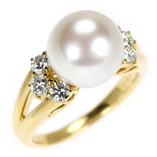 MIKIMOTO K18YG AKOYA PEARL DIAMOND RING: Mikimoto K18YG Akoya pearl diamond ring Brand: Mikimoto Type/Style: Ring Material: K18YG, Main Stone Natural Color: YG Size: 5.5 - 5.75 US Accessories: None Accessories Notice: When purchasing