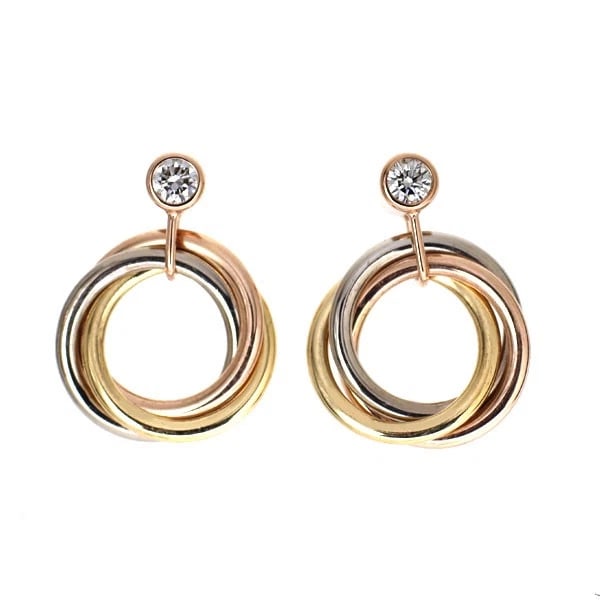CARTIER K18YG/WG/PG DIAMOND EARRINGS TRINITY: Cartier K18YG/WG/PG Diamond Earrings Trinity Brand: Cartier Type/Style: piercing Material: K18YG/WG/PG, Main Stone Natural Color: WG/YG/PG Size: Length/Width/Diameter 14.8 Accessories: None