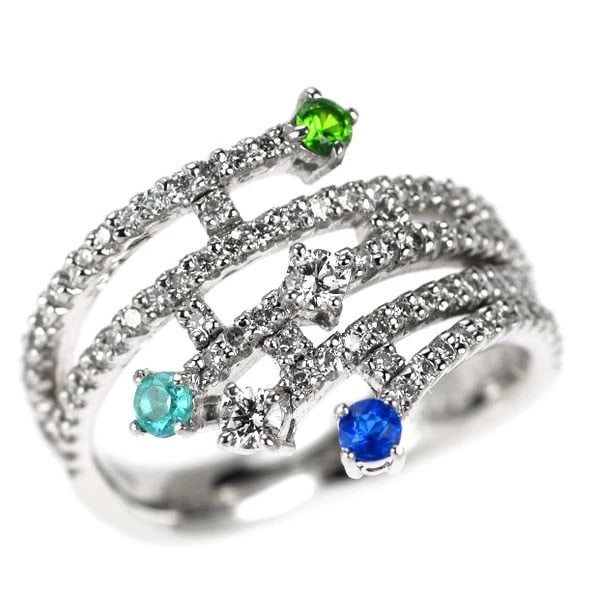 K18WG PARAIBA TOURMALINE COLORED STONE DIAMOND RING: K18WG Paraiba Tourmaline Colored Stone Diamond Ring Brand: None Type/Style: Ring Material: K18WG, Main Stone Natural Color: WG Size: Accessories: None Accessories Notice: When purchasing p