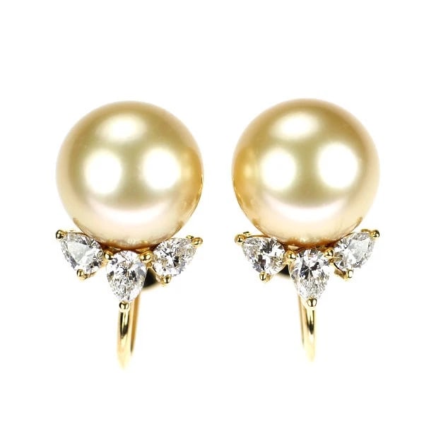 MIKIMOTO K18YG GOLDEN PEARL DIAMOND EARRINGS: Mikimoto K18YG Golden Pearl Diamond Earrings Brand: Mikimoto Type/Style: earring Material: K18YG, Main Stone Golden Pearl Color: YG Size: Length/Width/Diameter 16.2 Accessories: None Acces