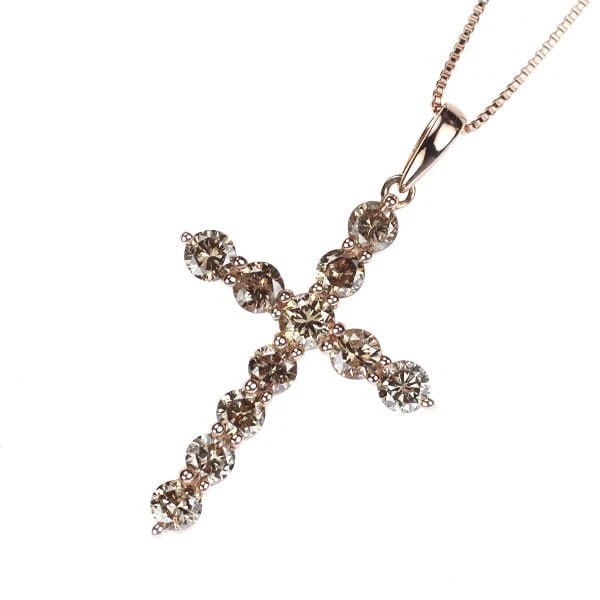 K18PG CROSS DIAMOND PENDANT NECKLACE: K18PG cross diamond pendant necklace Brand: None Type/Style: pendant necklace Material: K18PG, Main Stone Natural Color: PG Size: 6.25 - 6.5 US Accessories: None Accessories Notice: When purchasing