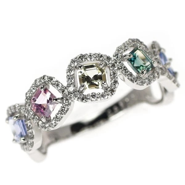 PT900 MULTICOLOR SAPPHIRE DIAMOND RING: Pt900 Multicolor Sapphire Diamond Ring Brand: None Type/Style: Ring Material: Pt900, Main Stone Sapphire\Natural Color: None Size: 6 US Accessories: None Accessories Notice: When purchasing pre-owned