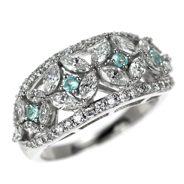 K18WG PARAIBA TOURMALINE DIAMOND RING: K18WG Paraiba Tourmaline Diamond Ring Brand: None Type/Style: Ring Material: K18WG, Main Stone Natural/Paraiba Tourmaline Color: WG Size: Accessories: None Accessories Notice: When purchasing