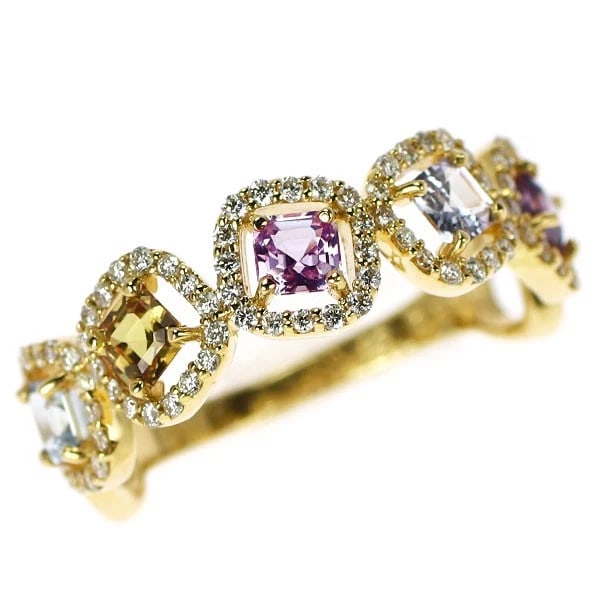 K18YG MULTICOLOR SAPPHIRE DIAMOND RING: K18YG Multicolor Sapphire Diamond Ring Brand: None Type/Style: Ring Material: K18YG, Main Stone Sapphire Color: YG Size: Accessories: None Accessories Notice: When purchasing pre-owned goo