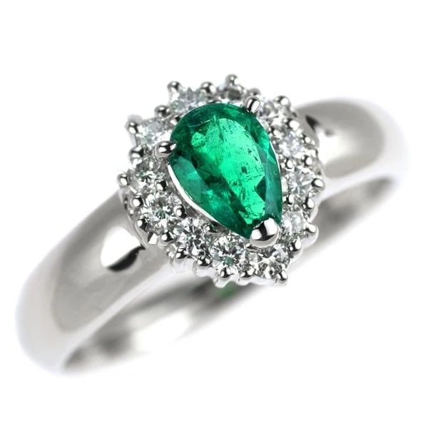 PT900 PEAR SHAPE EMERALD DIAMOND RING: Pt900 pear shape emerald diamond ring Brand: None Type/Style: Ring Material: Pt900, Main Stone Natural/emerald Color: None Size: 7.5 US Accessories: None Accessories Notice: When purchasing pre-owned