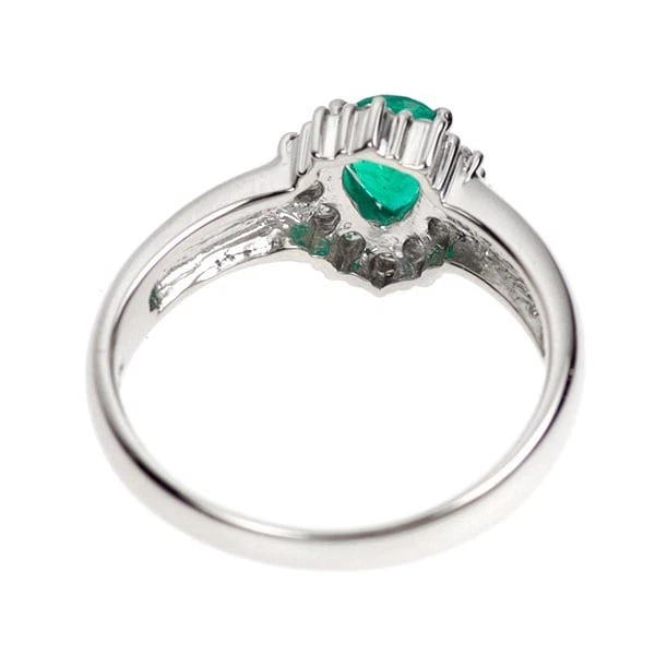 PT900 PEAR SHAPE EMERALD DIAMOND RING - 2