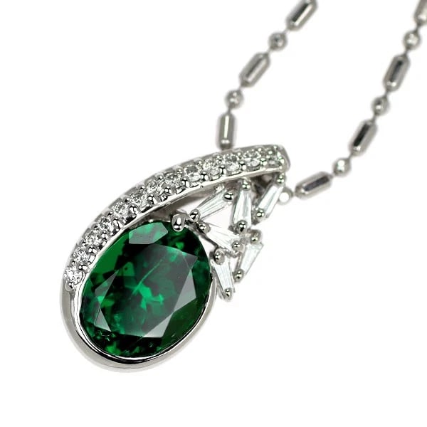 PT900/ PT850 GREEN GARNET DIAMOND PENDANT NECKLACE: Pt900/ Pt850 Green Garnet Diamond Pendant Necklace Brand: None Type/Style: pendant necklace Material: Pt900, Main Stone Garnet Color: None Size: 6.25 - 6.5 US Accessories: None Accessories Notice: