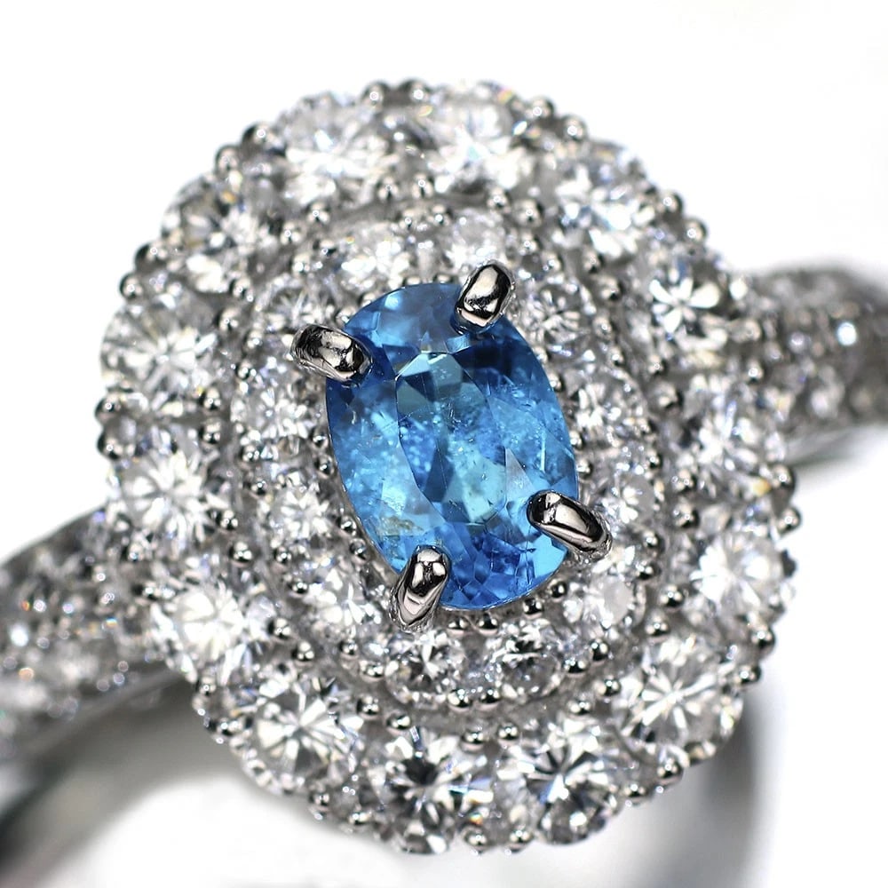 PT900 BRAZILIAN UNHEATED BLUE PARAIBA TOURMALINE DIAMOND RING: Pt900 Brazilian Unheated Blue Paraiba Tourmaline Diamond Ring Brand: None Type/Style: Ring Material: Pt900, Main Stone Natural Color: Pt Size: Accessories: None Accessories Notice: When pu