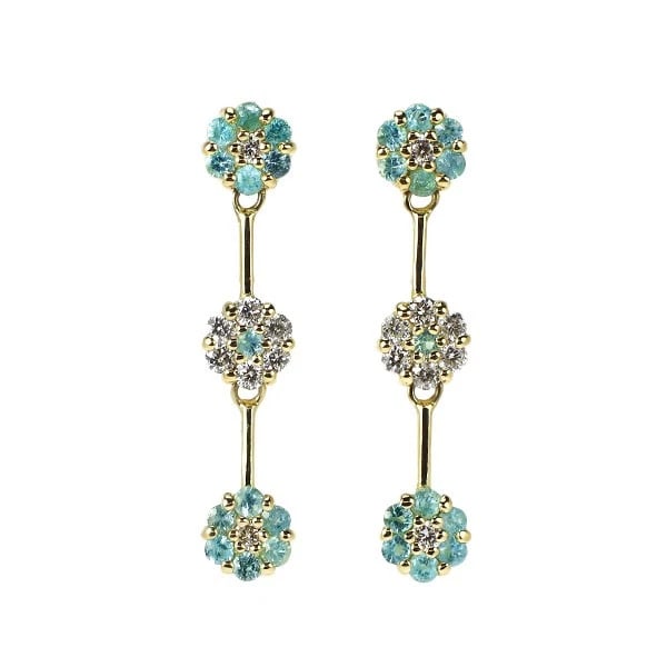 K18YG PARAIBA TOURMALINE DIAMOND EARRINGS: K18YG Paraiba Tourmaline Diamond Earrings Brand: None Type/Style: piercing Material: K18YG, Main Stone Natural Color: YG Size: Length/Width/Diameter 21.0 Accessories: None Accessories Noti