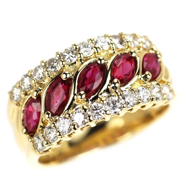K18YG RUBY DIAMOND RING: K18YG Ruby Diamond Ring Brand: None Type/Style: Ring Material: K18YG, Main Stone Ruby\Natural Color: YG Size: 6 US Accessories: None Accessories Notice: When purchasing pre-owned goods, pl