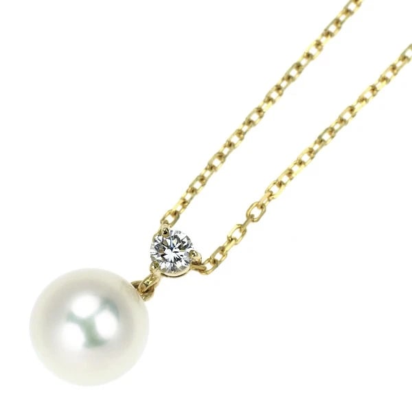 MIKIMOTO K18YG AKOYA PEARL/PEARL DIAMOND PENDANT NECKLACE: Mikimoto K18YG Akoya pearl/pearl diamond pendant necklace Brand: Mikimoto Type/Style: pendant necklace Material: K18YG, Main Stone Akoya Pearl Color: YG Size: Chain Length 40 Accessories: None