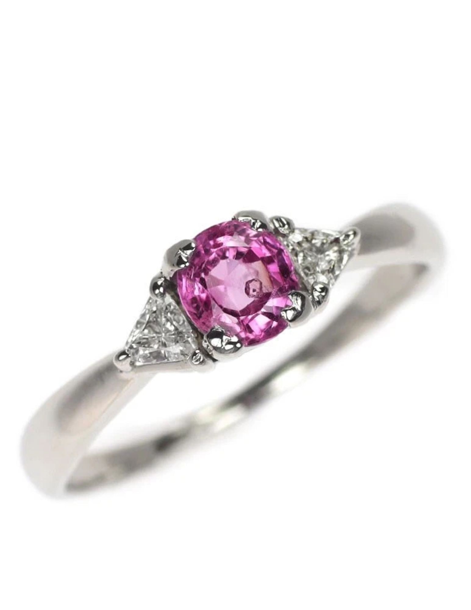 PT900 BURMA/MYANMAR UNHEATED PINK SAPPHIRE DIAMOND RING: Pt900 Burma/Myanmar Unheated Pink Sapphire Diamond Ring Brand: None Type/Style: Ring Material: Pt900, Main Stone Natural/Sapphire Color: None Size: 5.5 - 5.75 US Accessories: None Accessories Notice:
