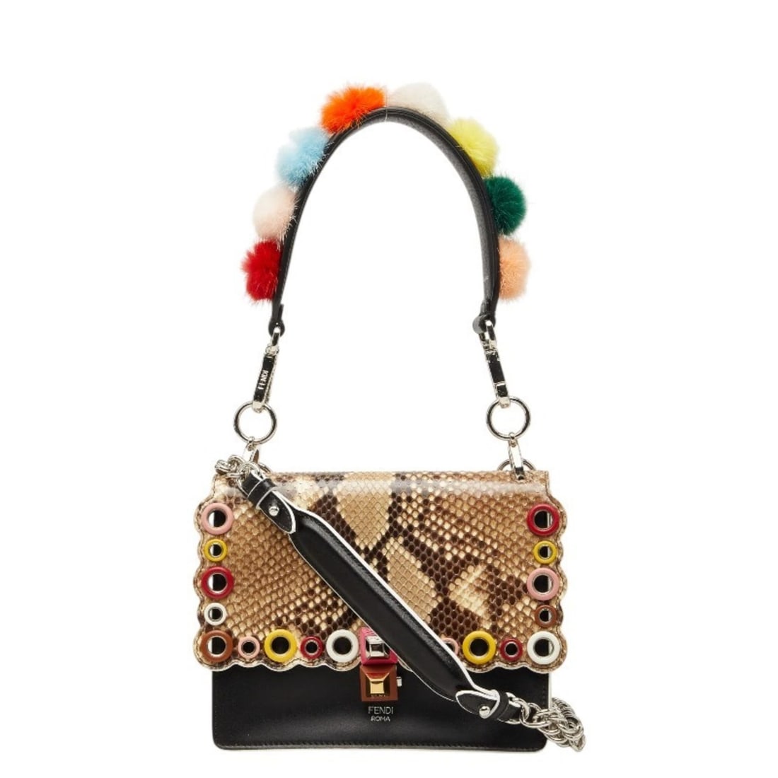 FENDI KANAI MINI HANDBAG CHAIN SHOULDER BAG: Fendi Kanai Mini Handbag Chain Shoulder Bag Brand: Fendi Type/Style: Handbag, Shoulder bag Material: Leather Color: Black, Brown Size: (HxWxD) 15cm x 18.5cm x 9cm / 5.9'' x 7.28'' x 3.54'' Accesso