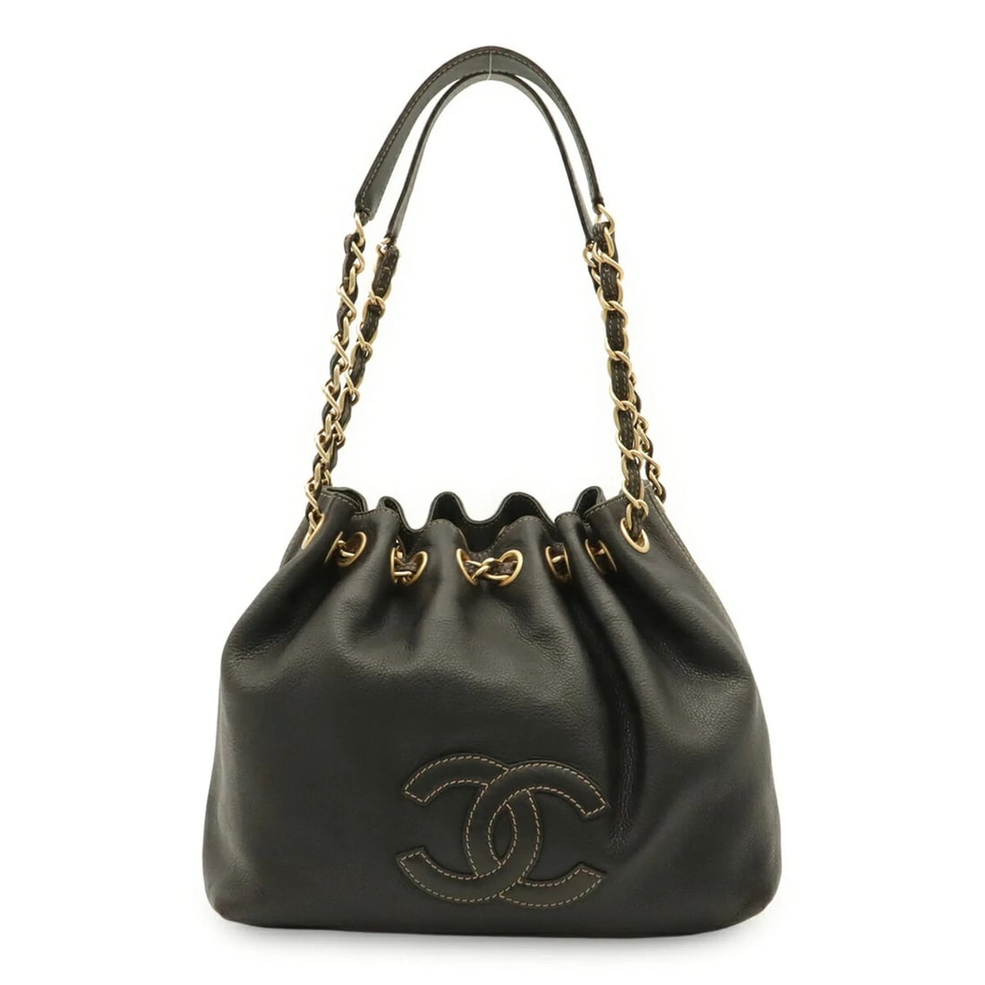 CHANEL COCO MARK CHAIN SHOULDER BAG: CHANEL Coco Mark Chain Shoulder Bag Brand: Chanel Type/Style: Shoulder bag Material: Grained Calfskin Color: Black Size: (HxWxD) 24.5cm x 26cm x 12cm / 9.64'' x 10.23'' x 4.72'' Accessories: None