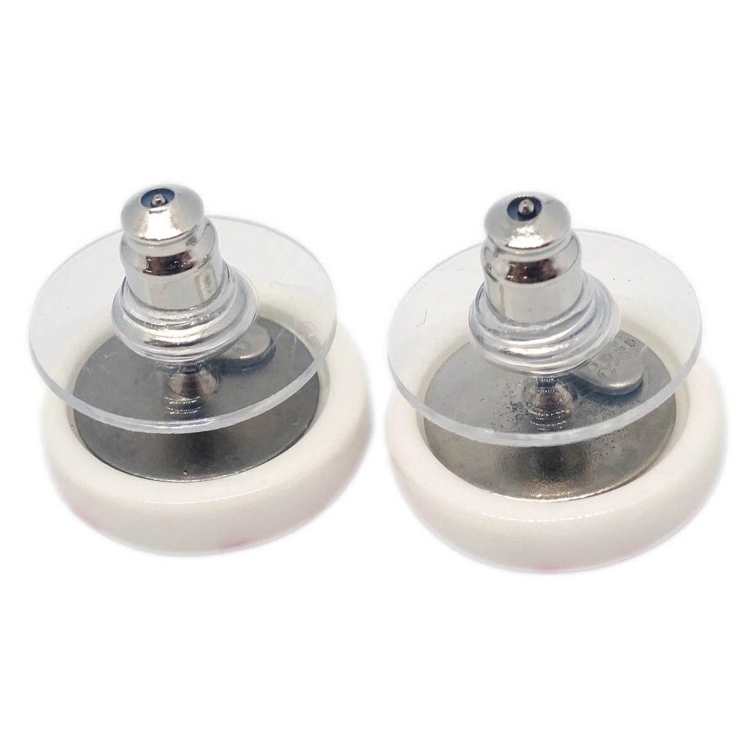 CHANEL BUTTON PIERCED EARRINGS WHITE - 3