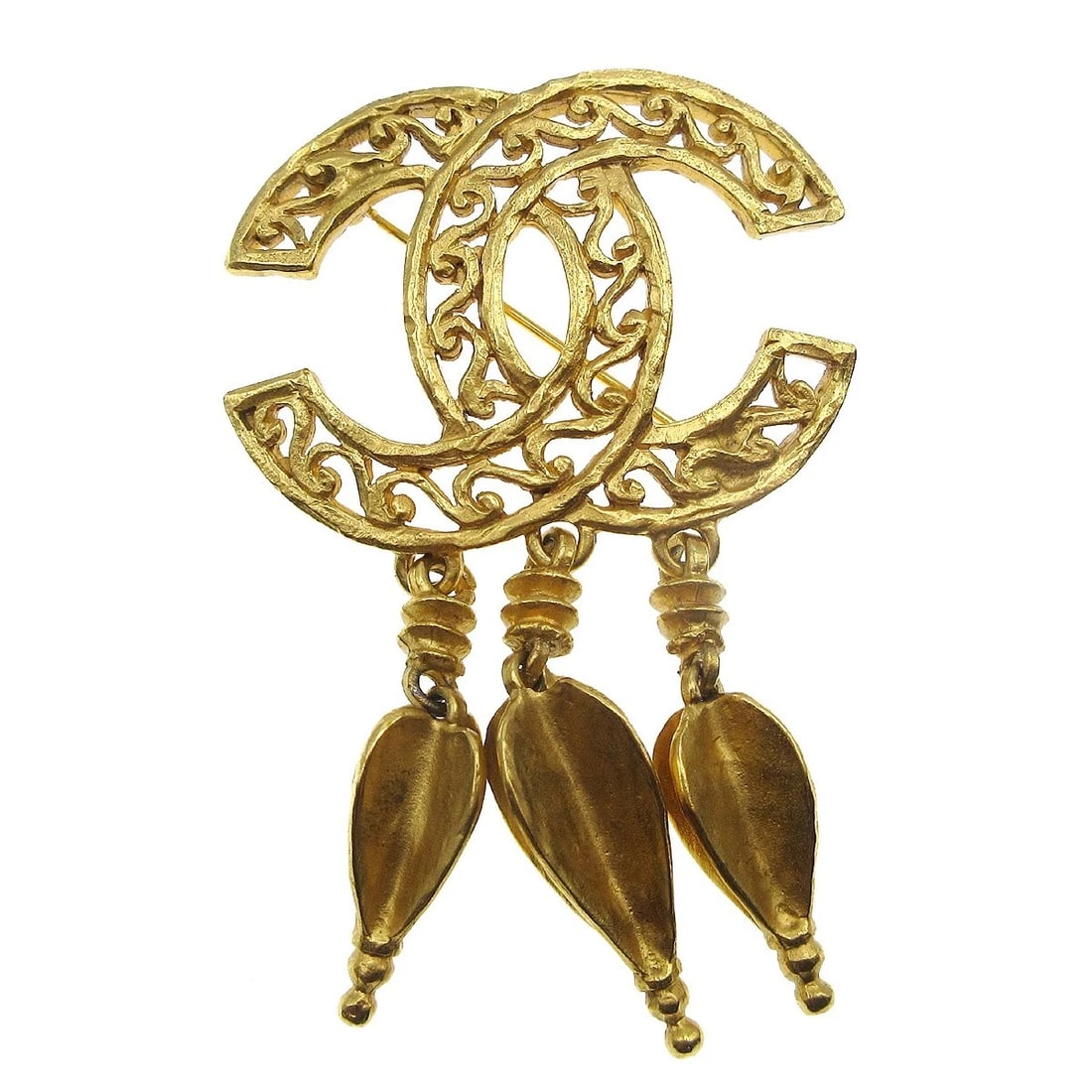 CHANEL FRINGE BROOCH PIN GOLD: Chanel Fringe Brooch Pin Gold Brand: CHANEL Type/Style: Pin Material: Gold-plated, Color: Gold Size: W 4.6 x H 7.2 cm Accessories: None Accessories Notice: When purchasing pre-owned goods,