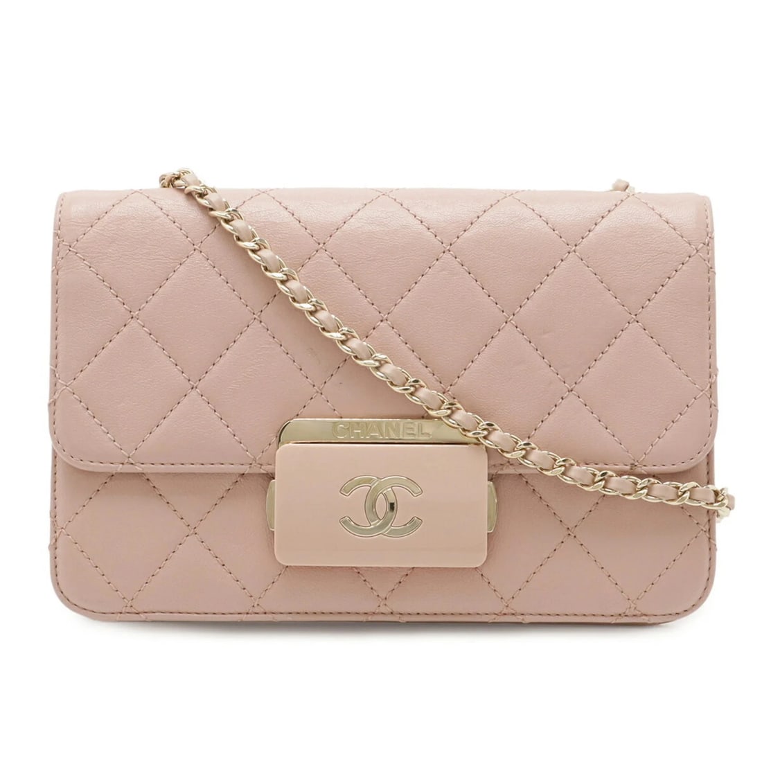 CHANEL BEAUTY LOCK MATELASSE COCO MARK FLAP BAG CHAIN: CHANEL Beauty Lock Matelasse Coco Mark Flap Bag Chain Brand: Chanel Type/Style: Shoulder bag Material: Leather Color: Pink Size: (HxWxD) 14cm x 21cm x 5cm / 5.51'' x 8.26'' x 1.96'' Accessories: N