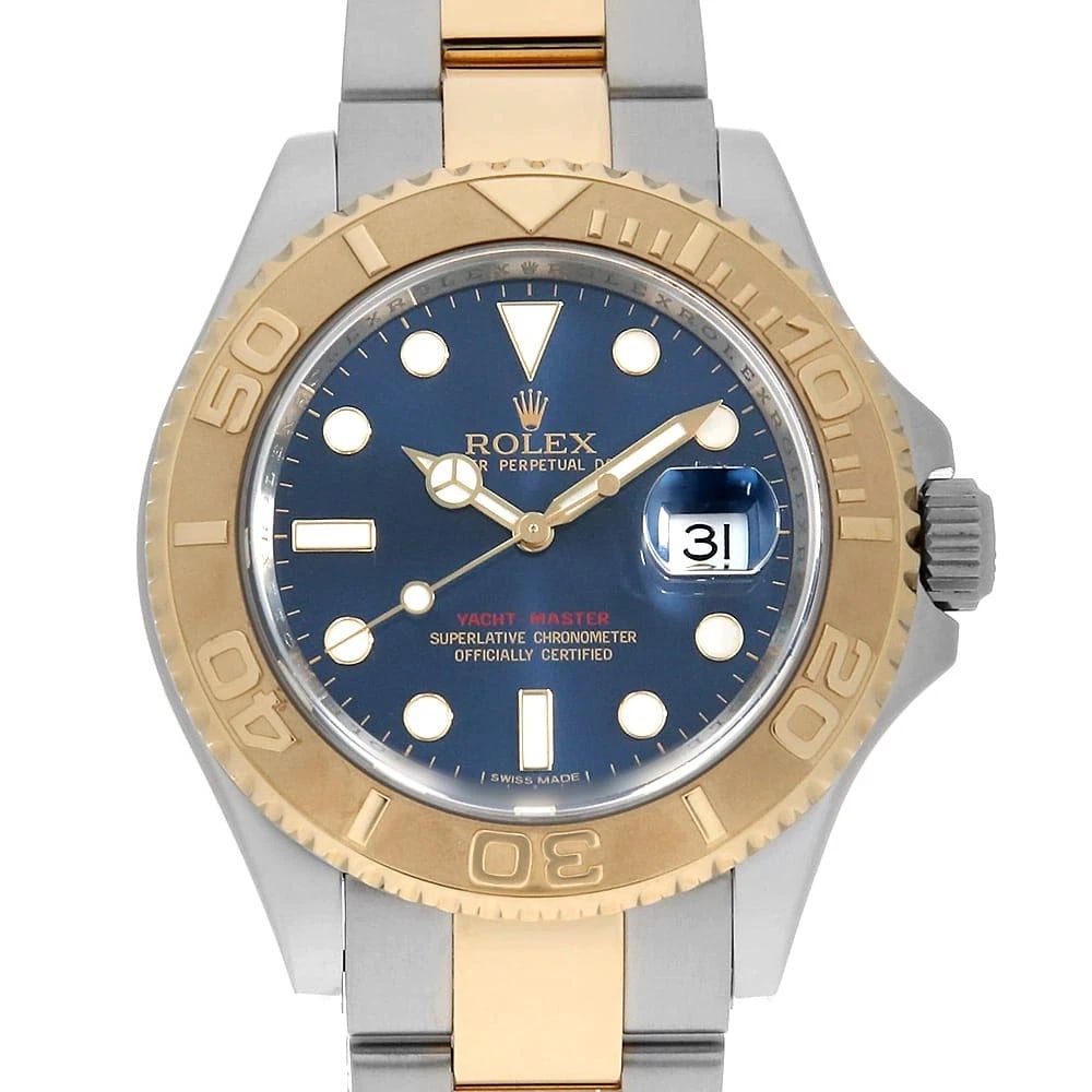 ROLEX YACHT MASTER BLUE WATCH: ROLEX Yacht master blue Watch Brand: ROLEX Type/Style: Wrist watch Material: Band Material Stainless Steel/Yellow Gold, Case Material Stainless Steel/Yellow Gold Color: Dial Color Blue Size: Case:W40m