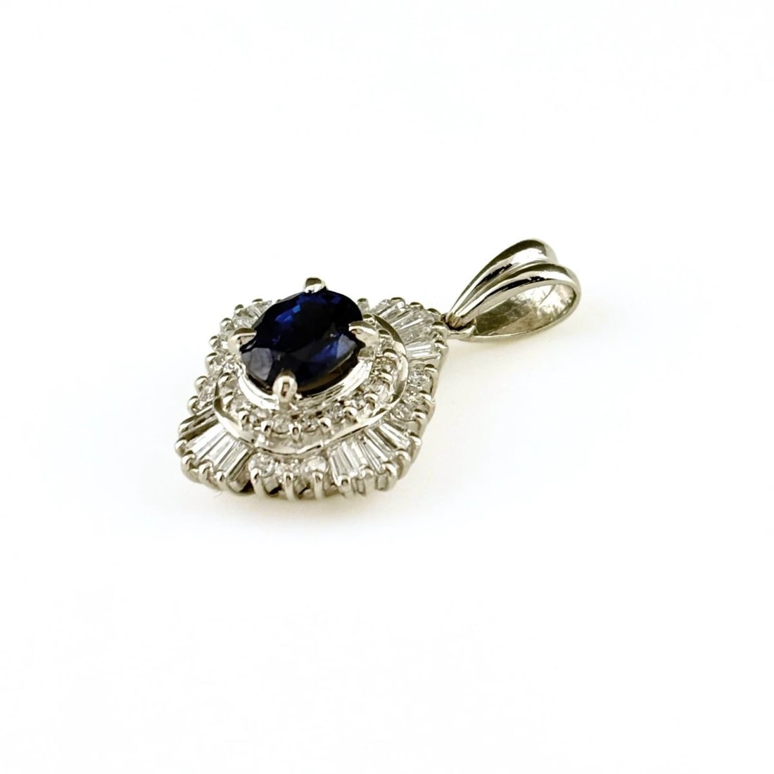 SAPPHIRE DESIGN PLATINUM MELEE DIAMOND PENDANT HEAD: Sapphire Design Platinum melee diamond Pendant Head Brand: Unbranded Type/Style: Pendant Head Material: Pt900, Main Stone sapphire Color: PT Size: Total length of the pendant head including a bail 22.