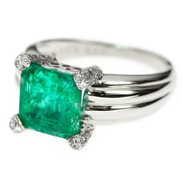 PT900 PAKISTANI NON-OIL EMERALD RUBY DIAMOND RING - 2