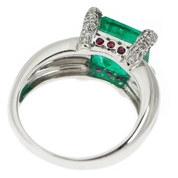 PT900 PAKISTANI NON-OIL EMERALD RUBY DIAMOND RING - 3
