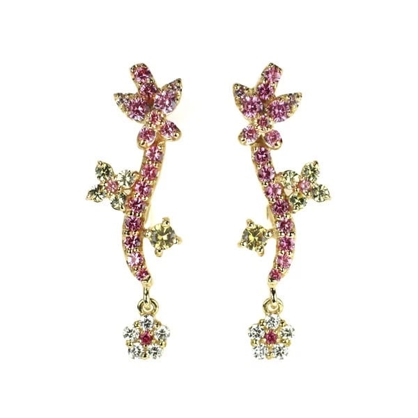 SIREN AZZURRO K18YG PINK/YELLOW SAPPHIRE DIAMOND EARRINGS: Siren Azzurro K18YG pink/yellow sapphire diamond earrings Brand: None Type/Style: earring Material: K18YG, Main Stone Natural/Sapphire Color: YG Size: Length/Width/Diameter 22.8 Accessories: None