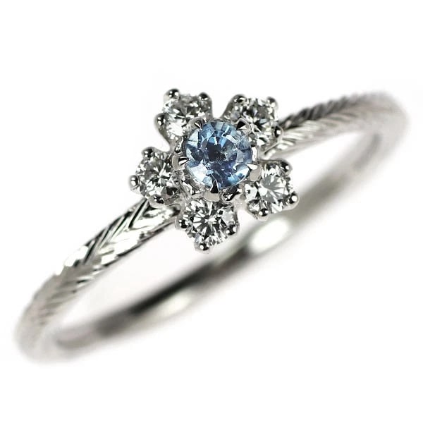 PT900 AQUAMARINE DIAMOND RING: Pt900 aquamarine diamond ring Brand: None Type/Style: Ring Material: Pt900, Main Stone aquamarine /Natural Color: None Size: Accessories: None Accessories Notice: When purchasing pre-owned goods,