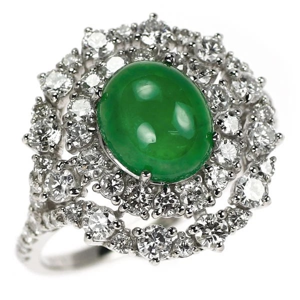 PT950 JADE DIAMOND RING: Pt950 jade diamond ring Brand: None Type/Style: Ring Material: PT900, Main Stone Natural Color: Pt Size: 6 US Accessories: None Accessories Notice: When purchasing pre-owned goods, please refer to