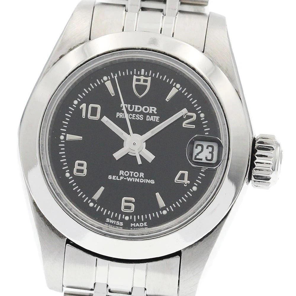 TUDOR PRINCESS DATE BLACK AUTOMATIC WATCH: TUDOR Princess Date black Automatic Watch Brand: TUDOR Type/Style: Wristwatch Material: Band Material Stainless Steel, Case Material Stainless Steel Color: Case Color Silver Band Color Silver Dial Col
