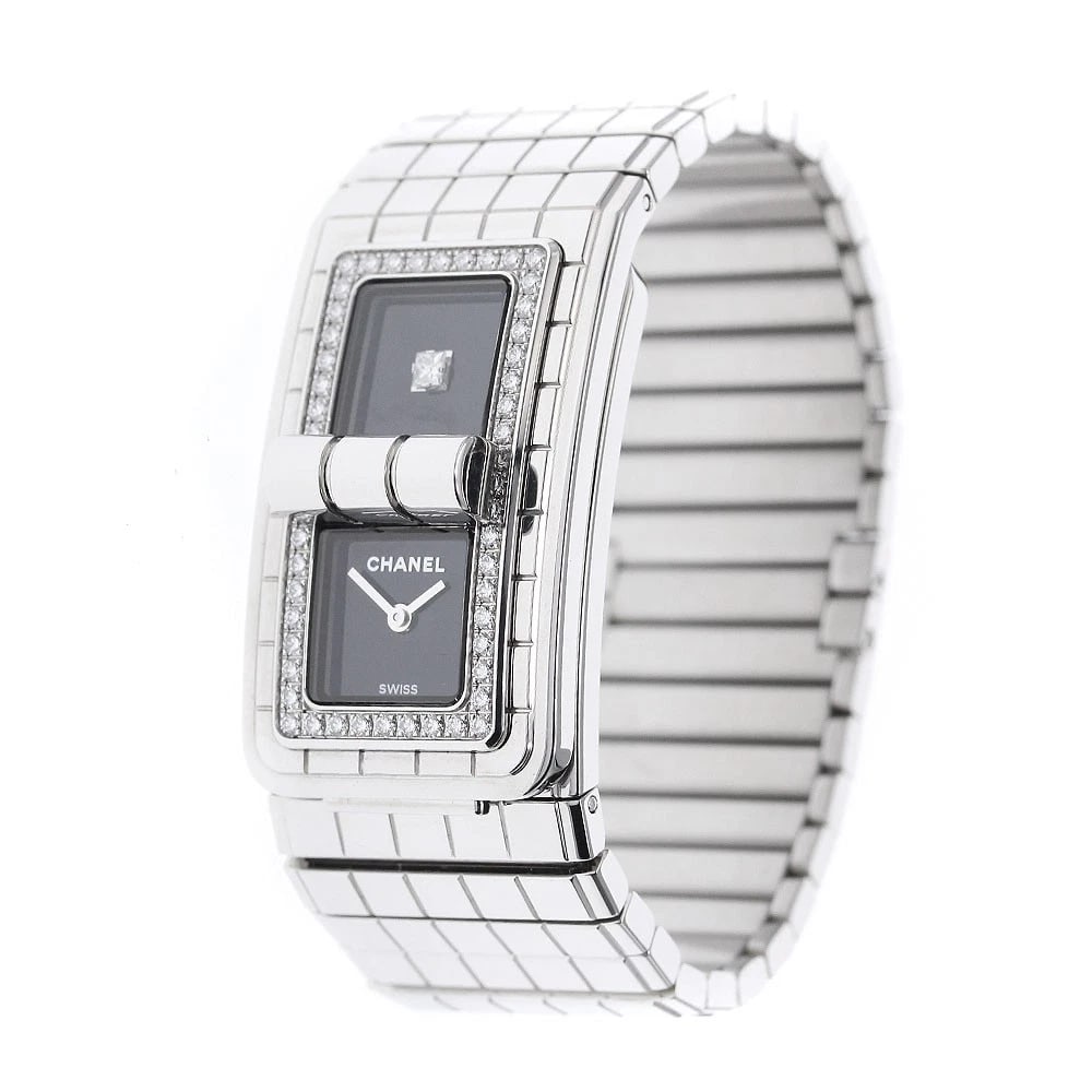 CHANEL CODE COCO BEZEL DIAMOND BLACK DIAL QUARTZ WATCH - 2