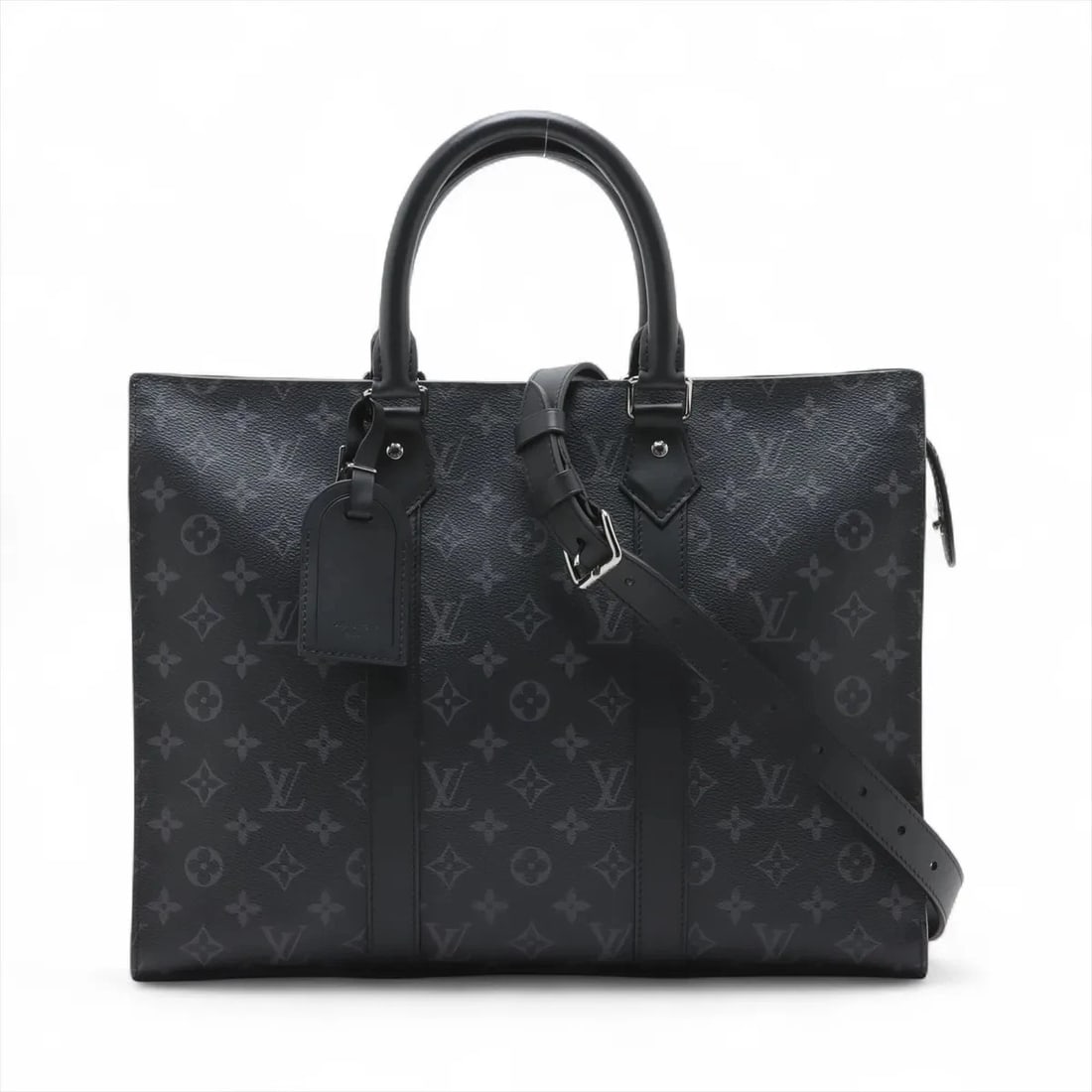 LOUIS VUITTON MONOGRAM ECLIPSE SAC PLAT HORIZONTAL ZIP: Louis Vuitton Monogram Eclipse Sac Plat horizontal zip Brand: Louis Vuitton Type/Style: Top Handle Bag Material: See description Color: Black Size: Height:11.6inchLength:15.4inchDepth:2.8inch Acce