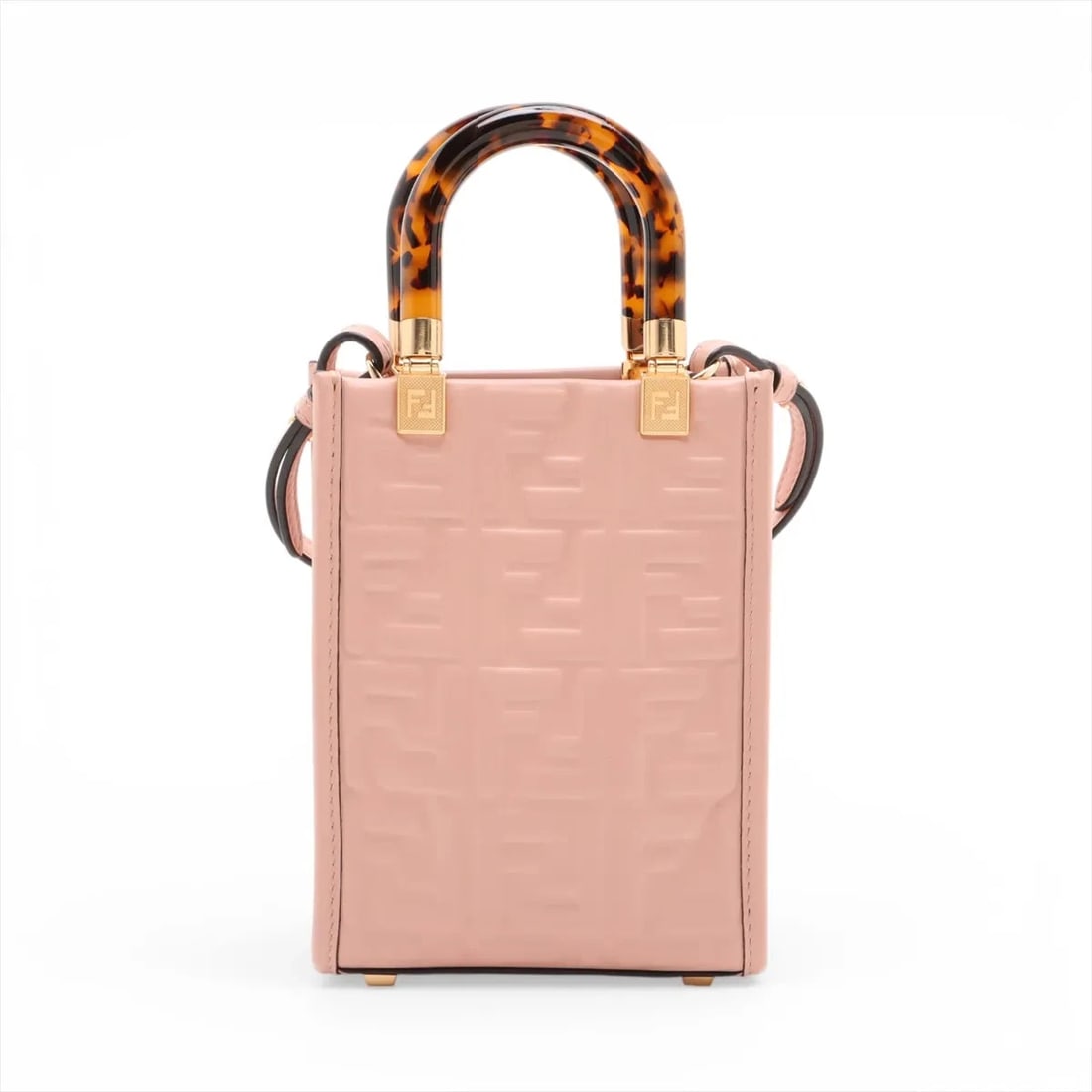 FENDI ZUCCA SUNSHINE SHOPPER SMALL LEATHER 2 WAY HANDBAG: Fendi ZUCCa Sunshine Shopper small Leather 2 Way Handbag Brand: Fendi Type/Style: Top Handle Bag Material: Leather Color: Pink Size: Height:6.9inchLength:5.1inchDepth:2.6inch Accessories: None
