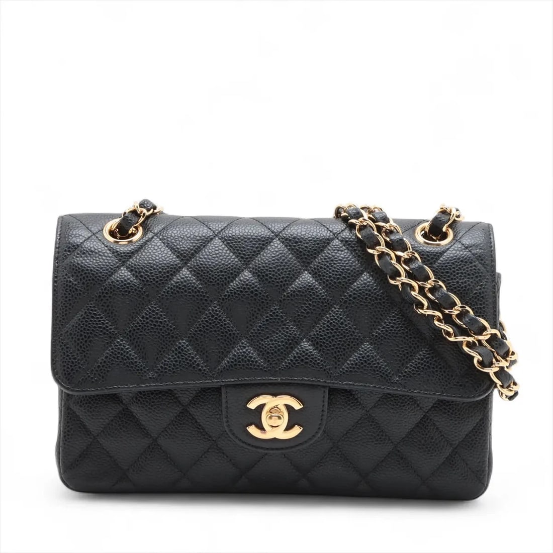 CHANEL MATELASSE 23 SMALL CAVIAR SKIN DOUBLE FLAP DOUBLE CHAIN BAG: Chanel Matelasse 23 Small Caviar Skin Double Flap Double Chain Bag Brand: Chanel Type/Style: Shoulder Bag Material: Caviar Skin Color: Black Size: Height:5.7inchLength:8.9inchDepth:2.4inch Accesso