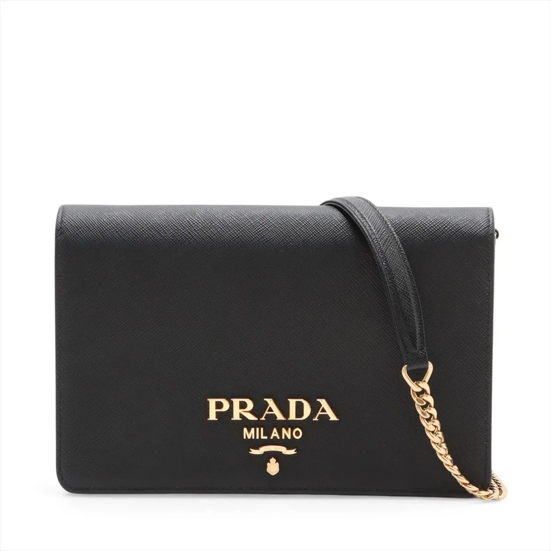 PRADA SAFFIANO LEATHER CHAIN SHOULDER BAG: Prada Saffiano Leather Chain Shoulder Bag Brand: Prada Type/Style: Shoulder Bag Material: Leather Color: Black Size: Height:5.5inchLength:8.5inchDepth:1.8inch Accessories: None Accessories