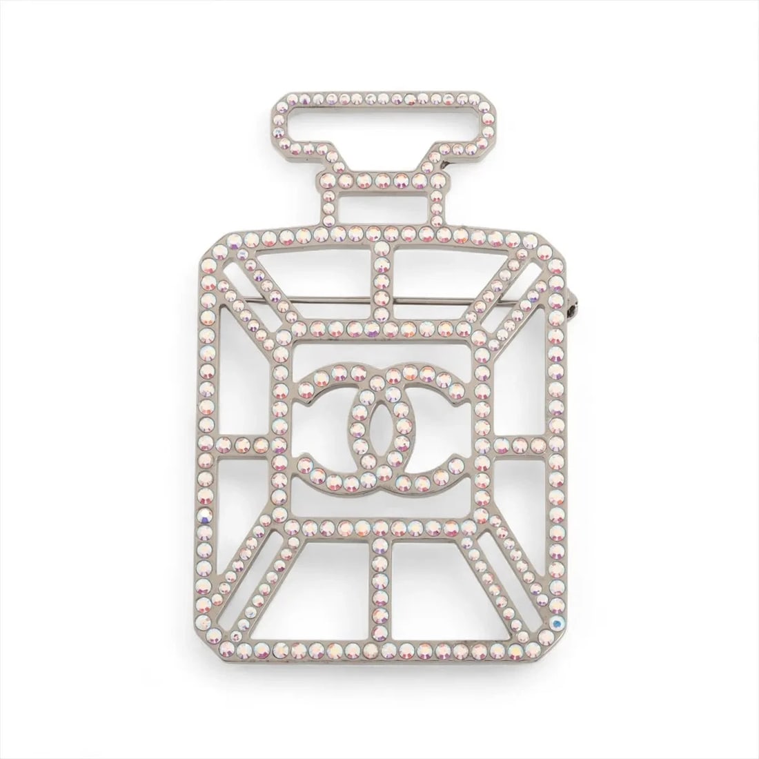 CHANEL BROOCH GP?RHINESTONE SILVER: Chanel Brooch GP?Rhinestone Silver Brand: Chanel Type/Style: Brooch Material: GP, Color: Rhinestone Silver Size: None Accessories: None Accessories Notice: When purchasing pre-owned goods, please