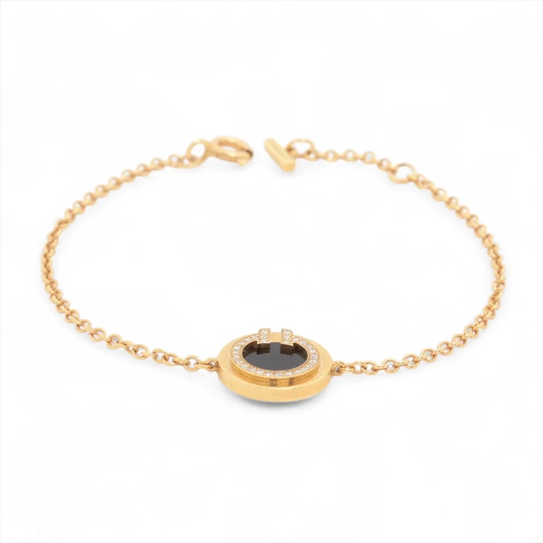 TIFFANY T TWO CIRCLE ONYX DIAMOND BRACELET 750(YG): Tiffany T TWO Circle Onyx diamond Bracelet 750(YG) Brand: Tiffany Type/Style: Bracelet Material: 750(YG), Color: Yellow Gold Size: Size(CM) Bracelet length:15.2 Accessories: None Accessori