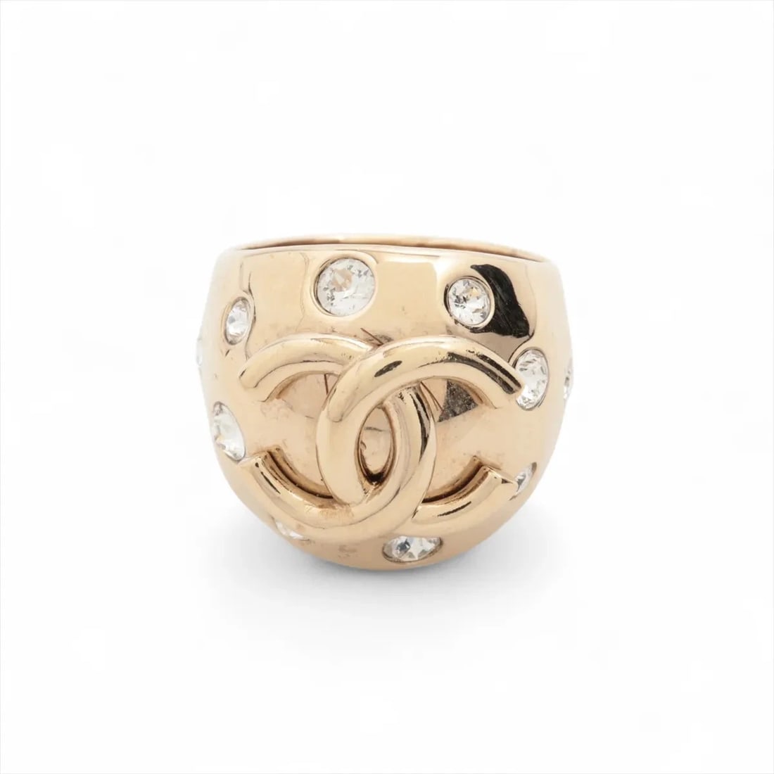 CHANEL COCO MARK RING GP?RHINESTONE GOLD: Chanel Coco Mark Ring GP?Rhinestone Gold Brand: Chanel Type/Style: Ring Material: GP, Color: Rhinestone Gold Size: 6 US Accessories: None Accessories Notice: When purchasing pre-owned good