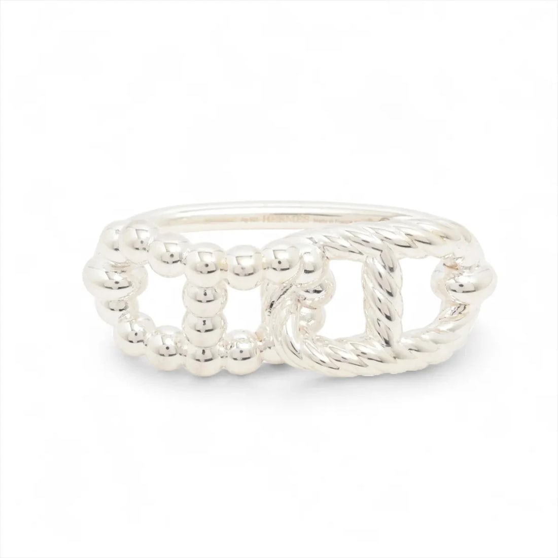 HERMES CHAINE D'ANCRE RING 925 SILVER: Hermes Chaine D'Ancre Ring 925 Silver Brand: Hermes Type/Style: Ring Material: 925, Color: Silver Size: 5.5 - 5.75 US Accessories: None Accessories Notice: When purchasing pre-owned goods,