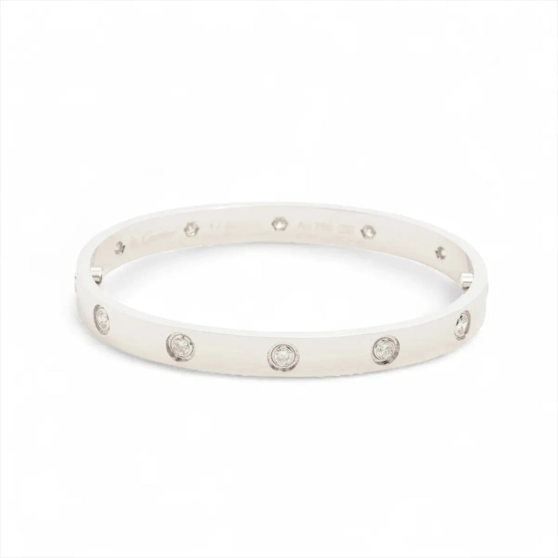 CARTIER LOVE FULL DIAMOND BRACELET 750(WG): Cartier Love full diamond Bracelet 750(WG) Brand: Cartier Type/Style: Bracelet Material: 750(WG), Color: White Gold Size: Size(CM) Bracelet length:16.1 Accessories: None Accessories Notice: When