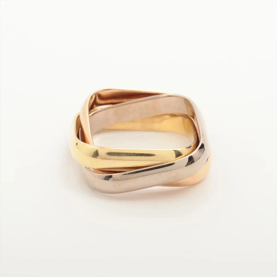 CARTIER TRINITY CUSHION RING 750: Cartier Trinity Cushion Ring 750 Brand: Cartier Type/Style: Ring Material: 750(YGxPGxWG), Color: YG,WG,PG Size: 4.5 - 4.75 US Accessories: None Accessories Notice: When purchasing pre-owne