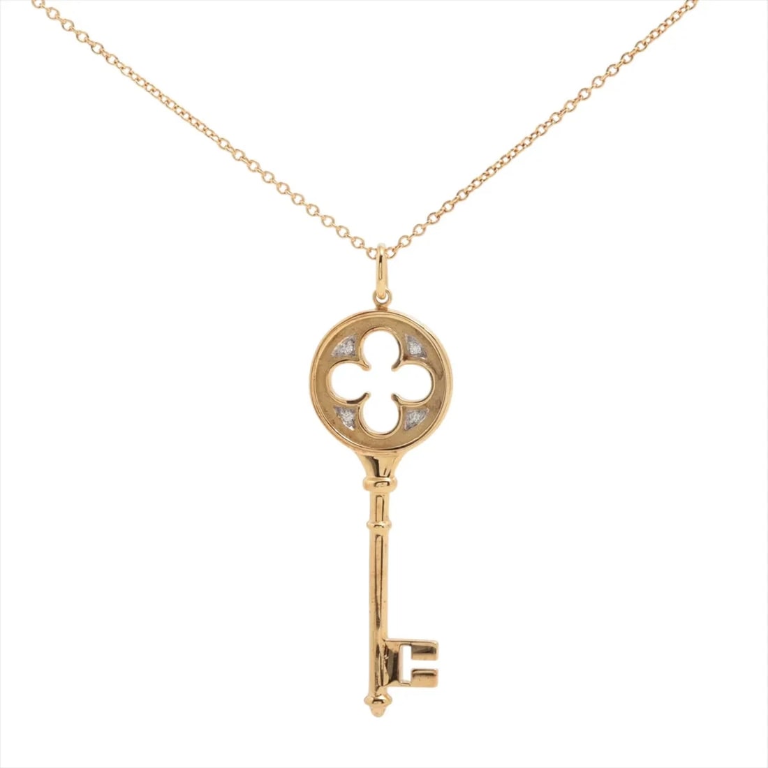 TIFFANY CLOVER KEY DIAMOND NECKLACE 750(YG?WG): Tiffany Clover Key diamond Necklace 750(YG?WG) Brand: Tiffany Type/Style: Necklace Material: 750(YGxWG), Color: YG,WG Size: Size(CM) Chain length:45.7 Accessories: None Accessories Notice: