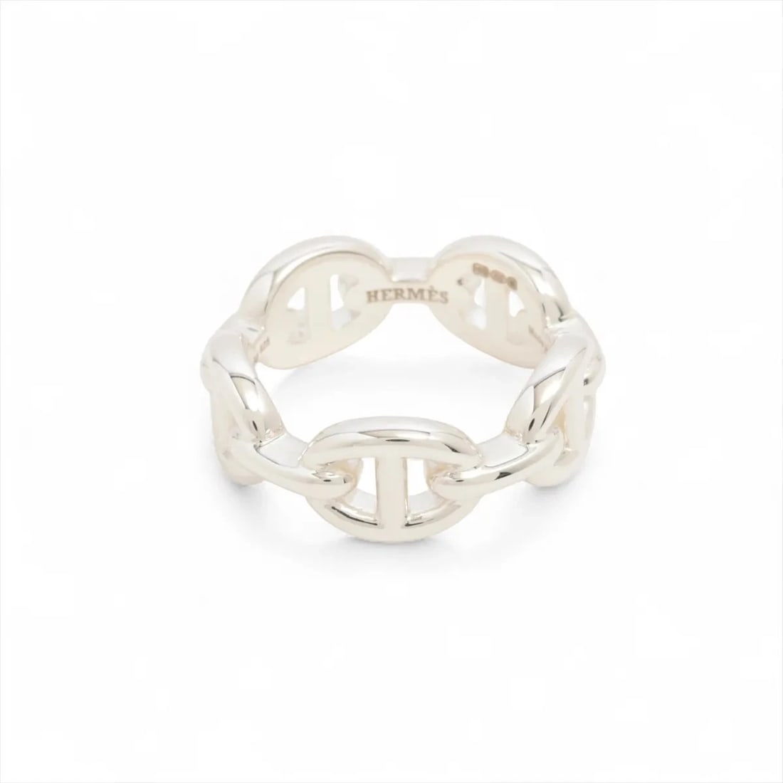HERMES CHAINE D'ANCRE ENCHAINEE RING 925 SILVER: Hermes Chaine d'Ancre Enchainee Ring 925 Silver Brand: Hermes Type/Style: Ring Material: 925, Color: Silver Size: 4.75 - 5 US Accessories: None Accessories Notice: When purchasing pre-owned goods,